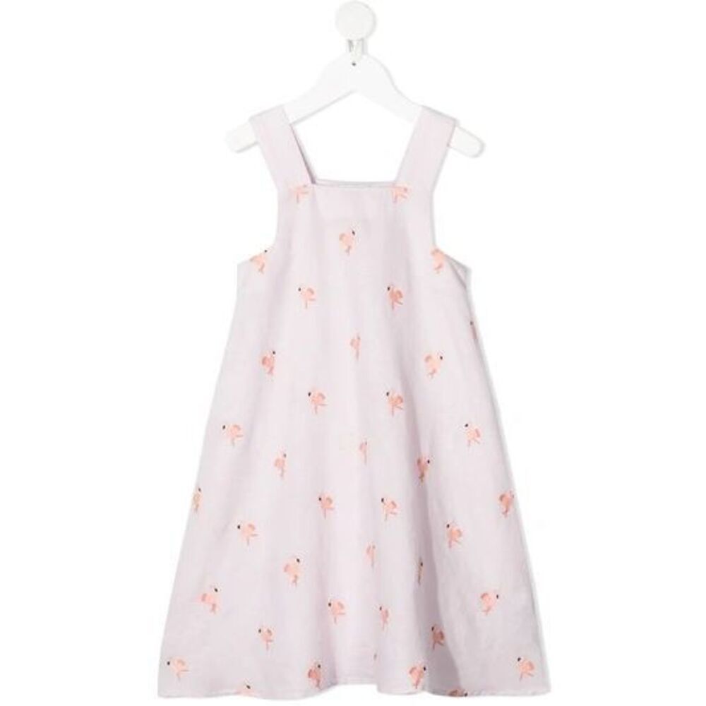 NWT Stella McCartney Kids lilac A-line dress with pink flamingo embroidery.  Siz